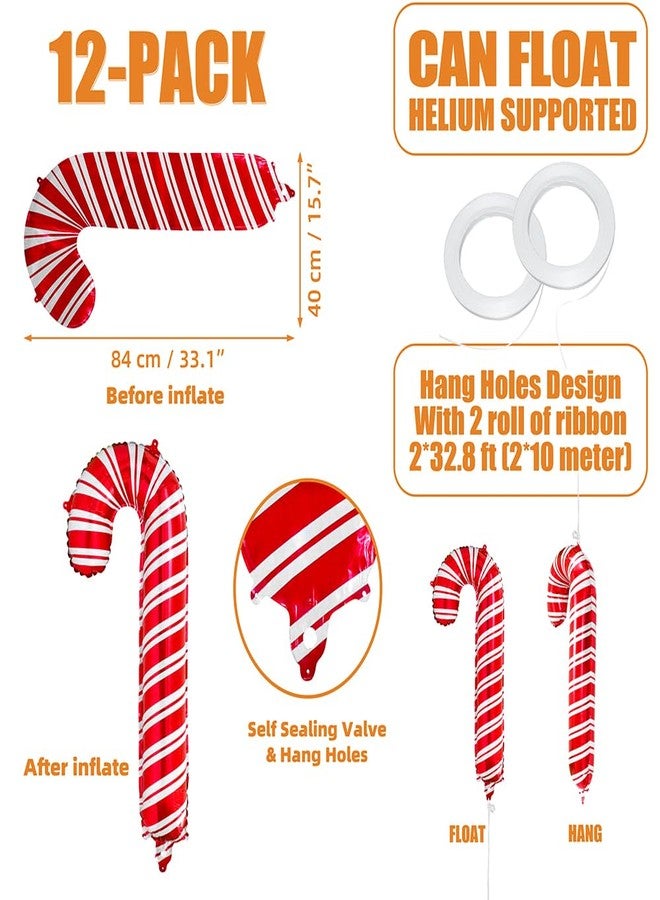 Deermon 12 Pack Large Red Christmas Candy Cane Foil Party Decor Balloons, Xmas Santa Canes Walking Stick Candy Balloon For Birthday Xmas Wedding New Year Carnival Festival Holiday Party Decorations - Image 5